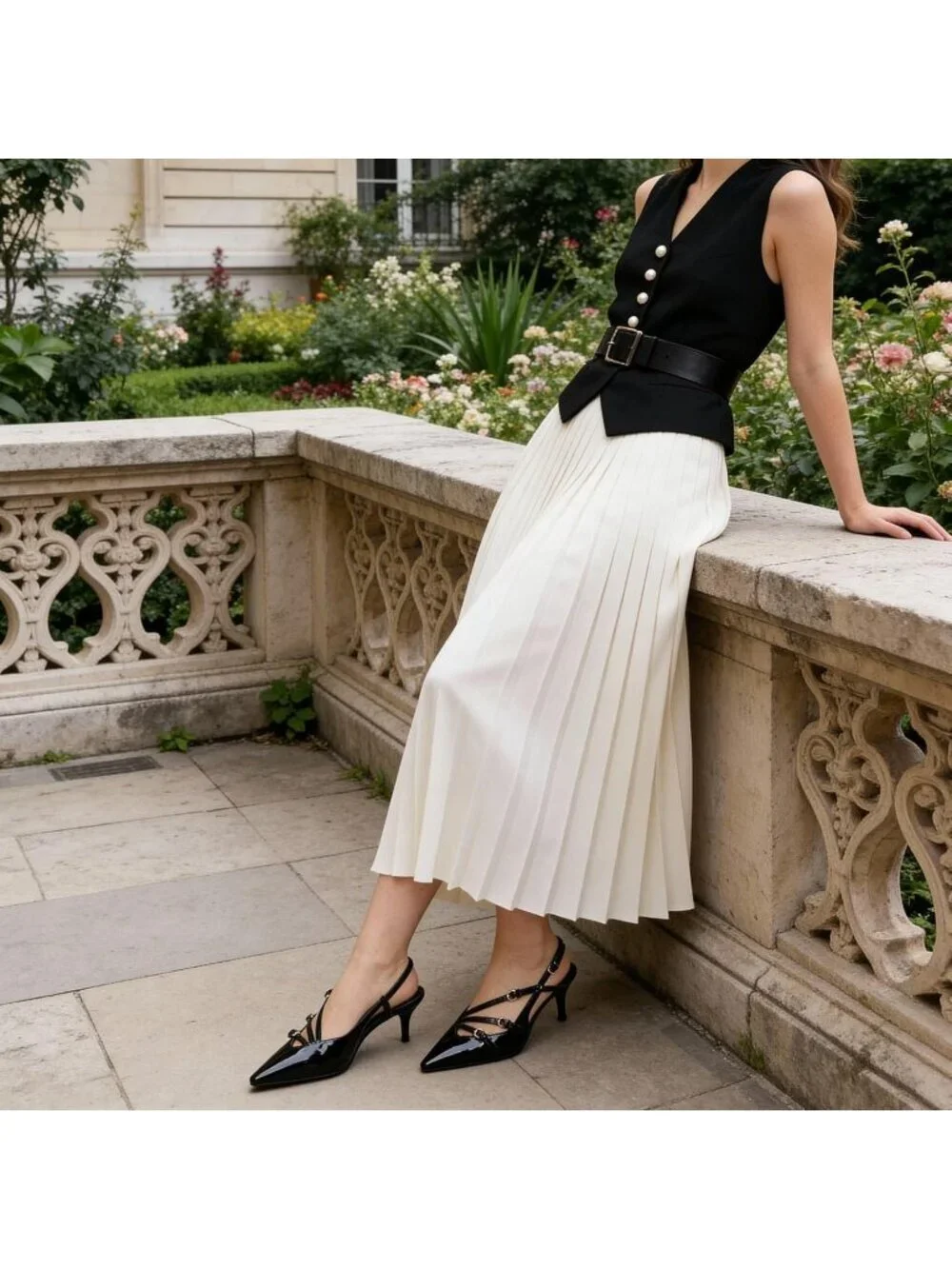 Women's Black Slingback Kitten Pointed Closed Toe Pumps Low Stiletto Heels